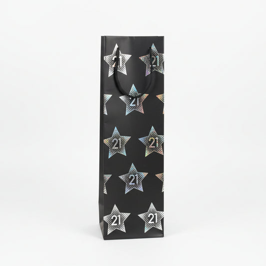 Black & Sliver Stars Gift Bag - 21st Birthday