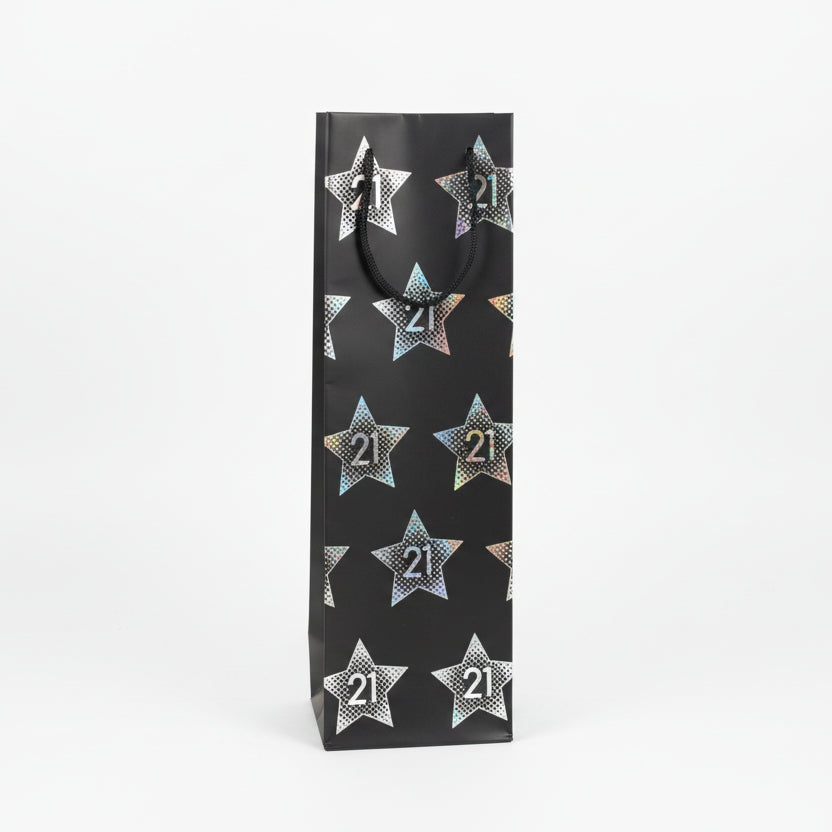 Black & Sliver Stars Gift Bag - 21st Birthday