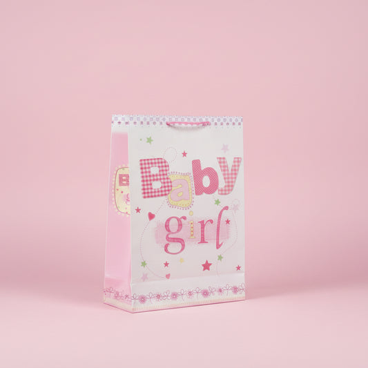 Baby Girl Patterned Pink Large Giftbag - Baby Shower