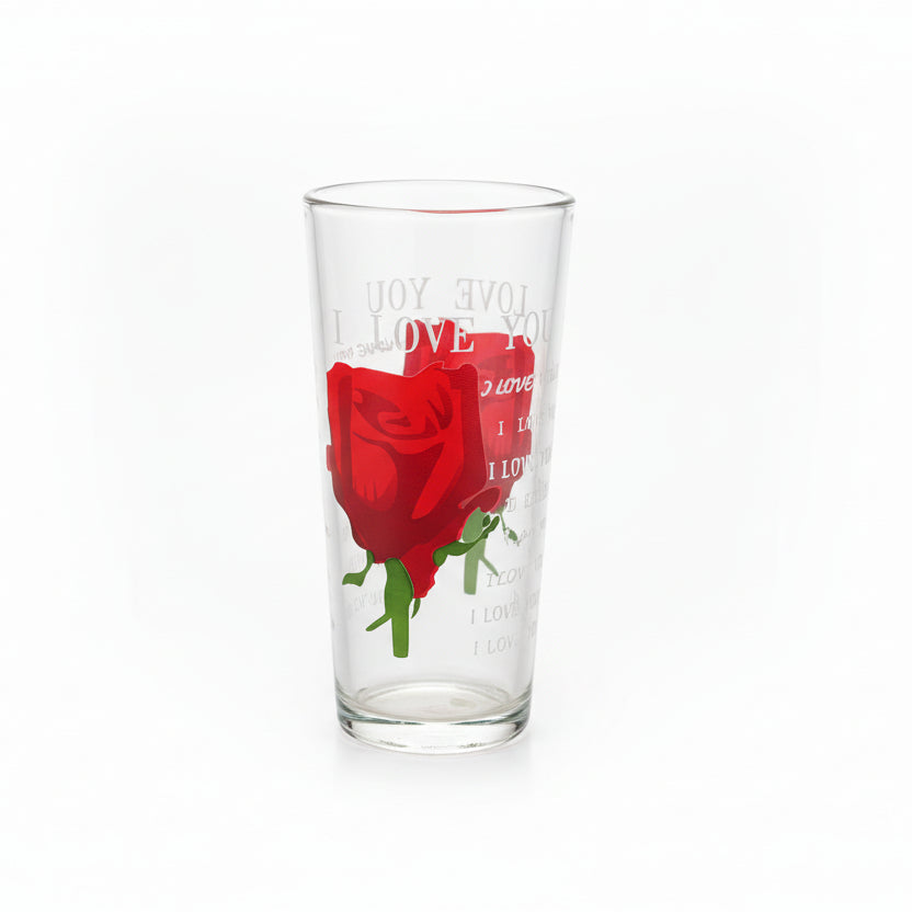 "I Love You" Red Rose Romantic Drinking Glass