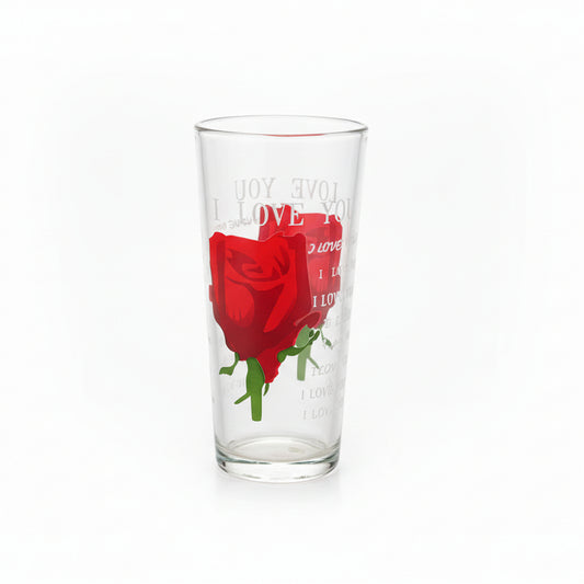 "I Love You" Red Rose Romantic Drinking Glass