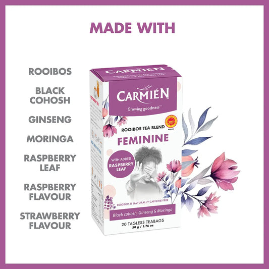Carmién Feminine with Raspberry Leaf (20 Teabags) Rooibos Tea