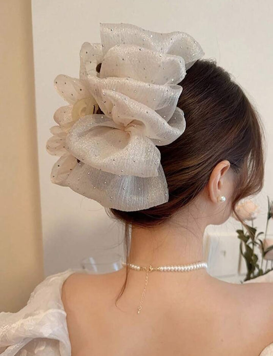 Solid Color Rhinestone Tulle Oversize Bow Hair Clip
