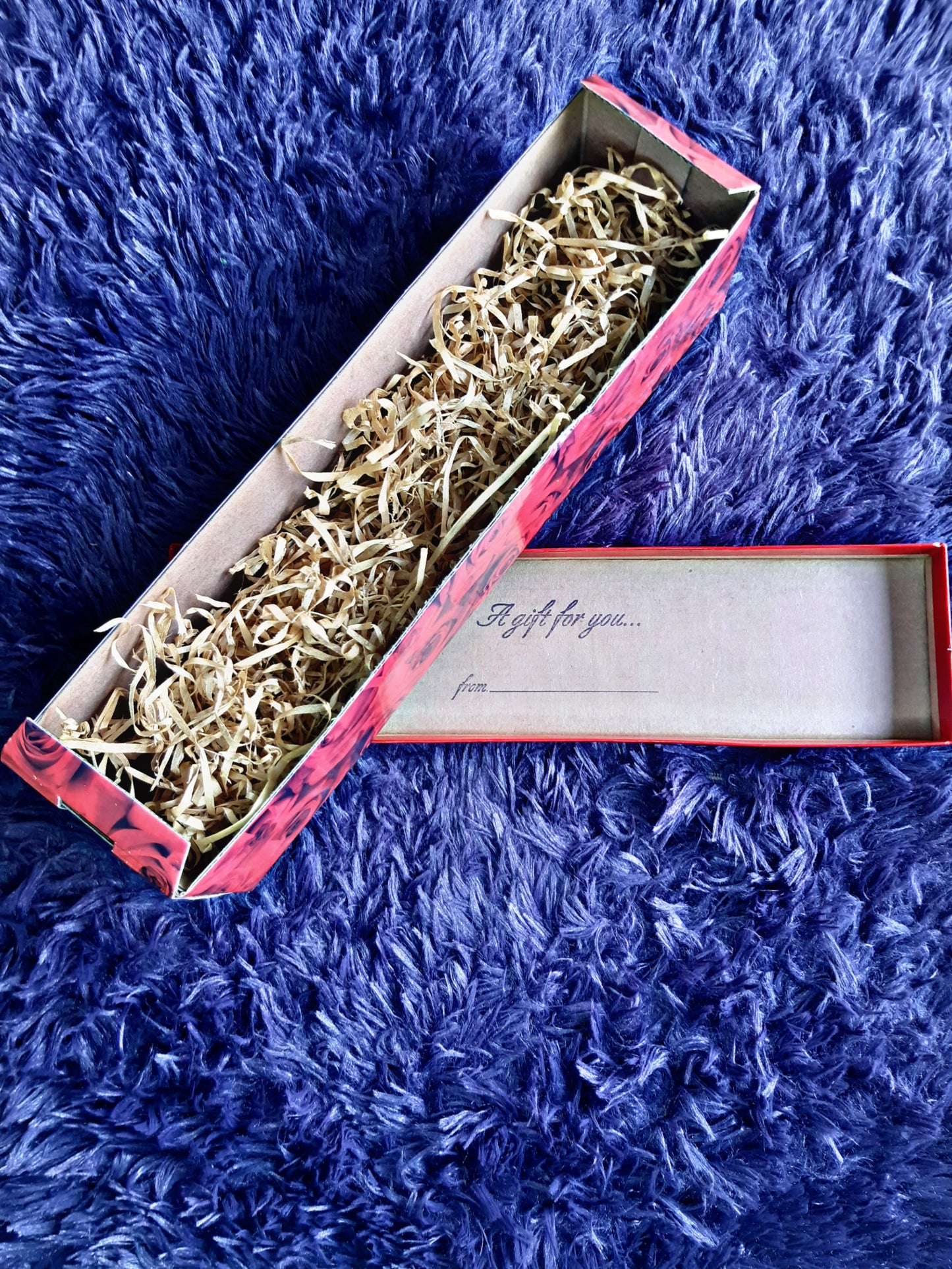 Red Roses Rectangle Gift Box with Lid & Gold Ribbon