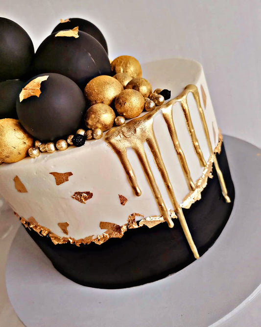 Black & White Cake With Gold Balls