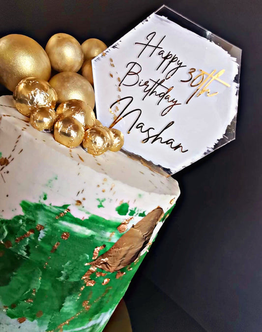 Green & Gold Splash Birthday Cake