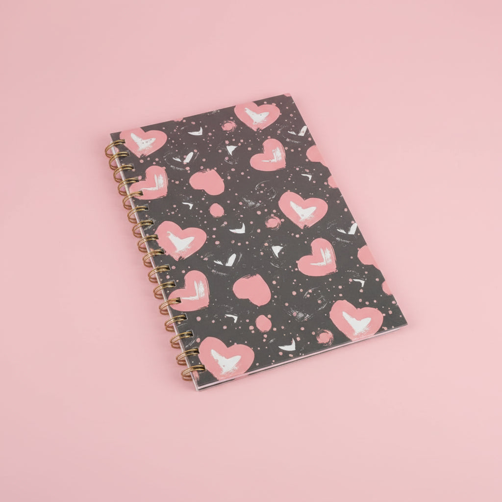 Notebook A5 - Black With Pink Hearts