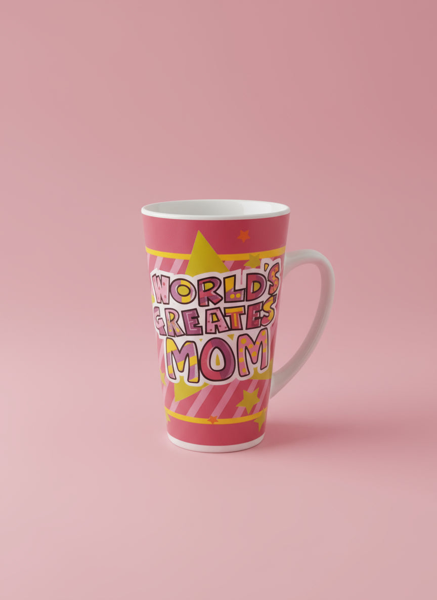 Mug with 'World's Greatest Mom' text on a black surface