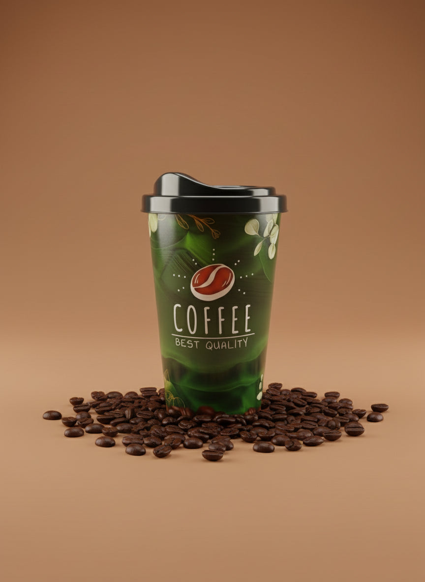Reusable Takeaway Design - Green Coffee Bean Cup & Lid