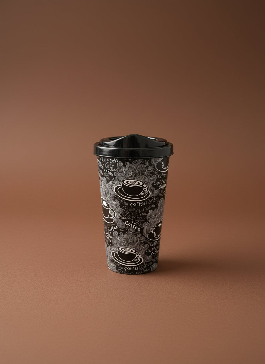 Reusable Takeaway Design - Black Coffee Bean Cup & Lid