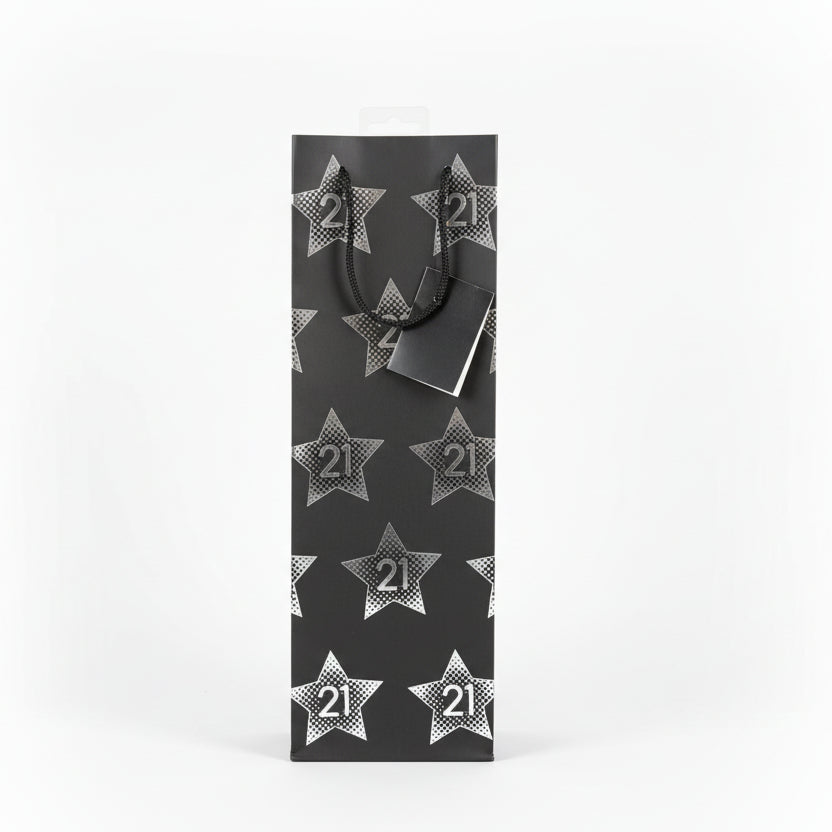 Black & Sliver Stars Gift Bag - 21st Birthday