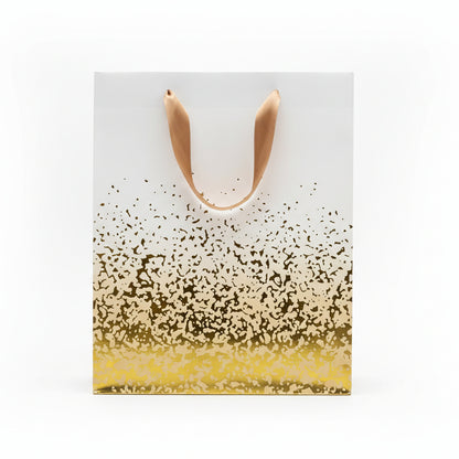 Gold & White Gift Bag - With Gold Speckled Pattern - Medium Gift Bag