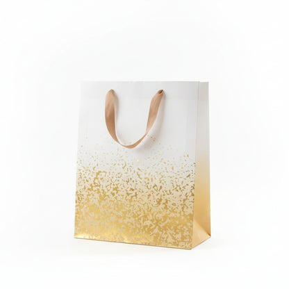 Gold & White Gift Bag - With Gold Speckled Pattern - Medium Gift Bag