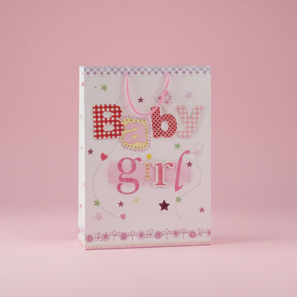 Baby Girl Patterned Pink Large Giftbag - Baby Shower