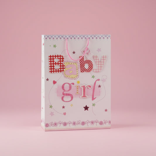 Baby Girl Patterned Pink Large Giftbag - Baby Shower