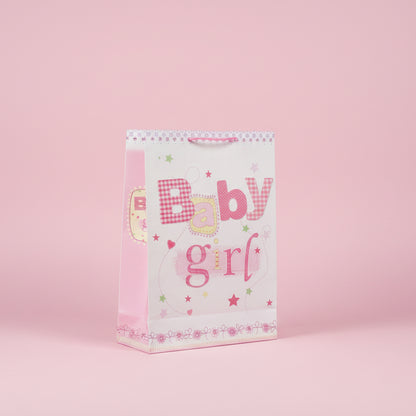 Baby Girl Patterned Pink Large Giftbag - Baby Shower