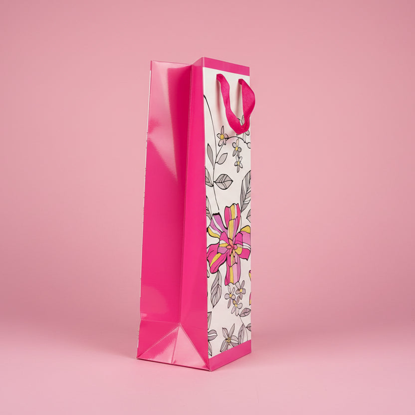 Floral Bottle Gift Bag - Pink