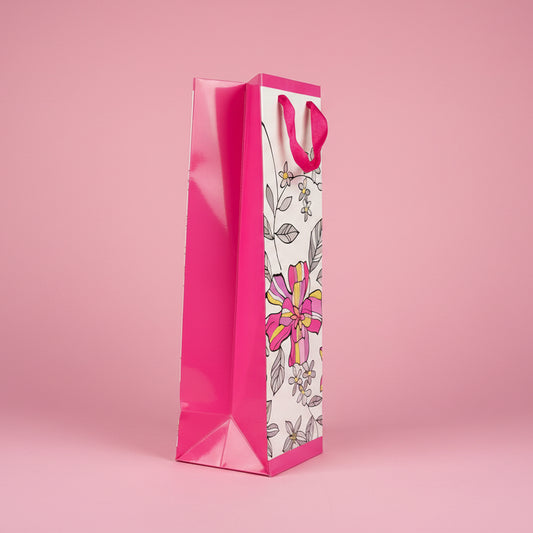 Floral Bottle Gift Bag - Pink
