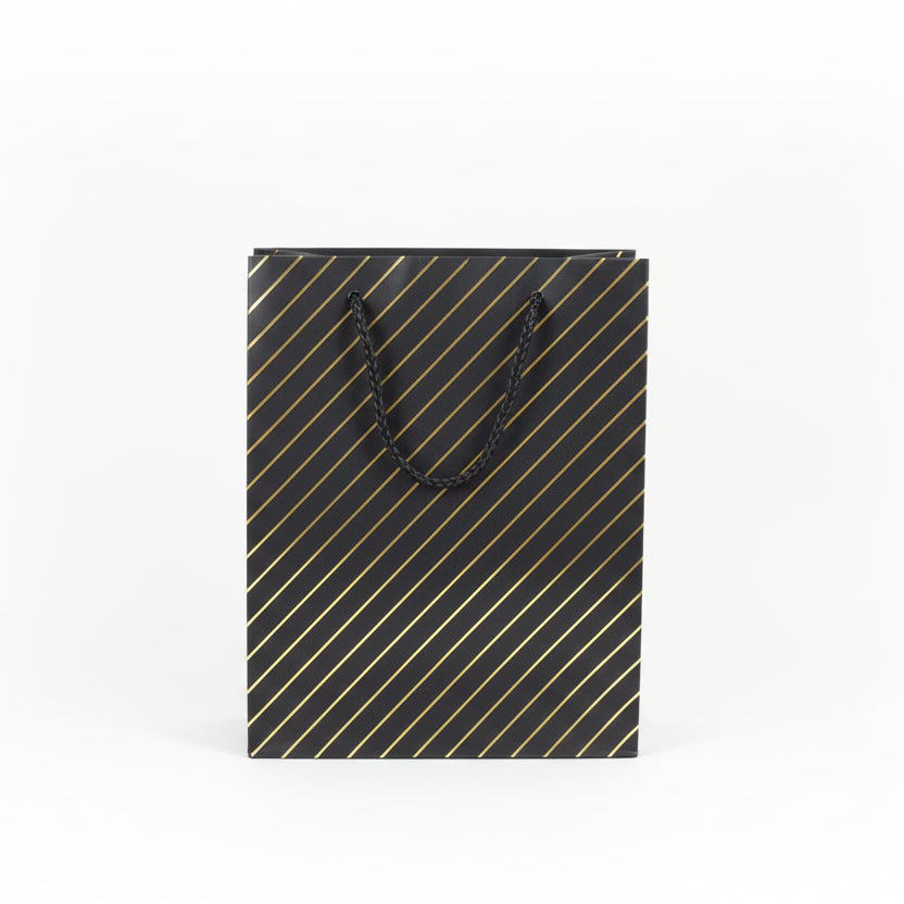 Black Gift Bag with Gold Stripes - Small Gift Bag