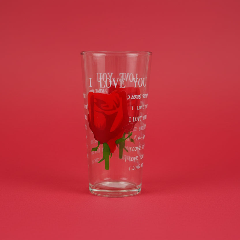 "I Love You" Red Rose Romantic Drinking Glass