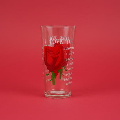 "I Love You" Red Rose Romantic Drinking Glass