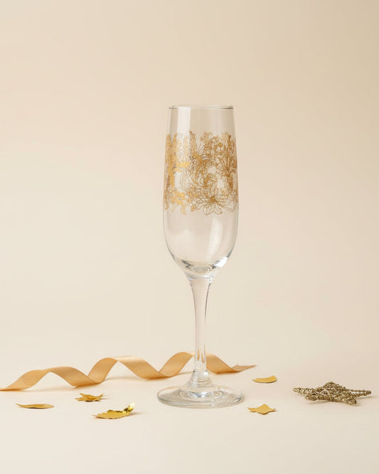 Glass Flute Foral Gold - 215ml