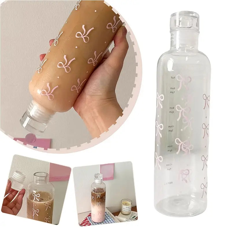 500ml Bowknot Plastic Water Bottle With Time Scale