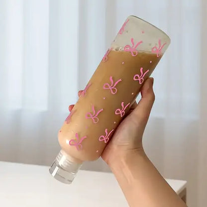 500ml Bowknot Plastic Water Bottle With Time Scale