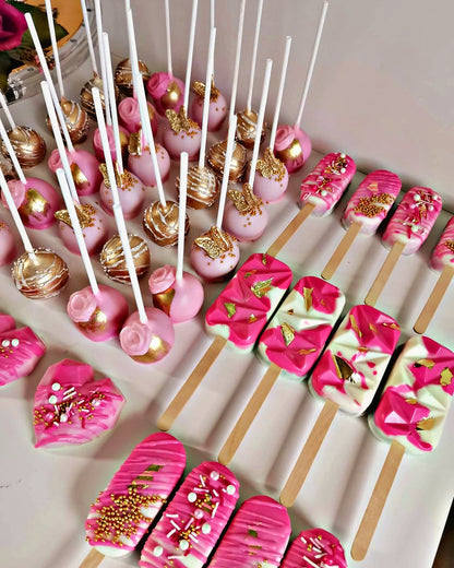 Bright Pink & Gold Cakesicles / Cake Pops