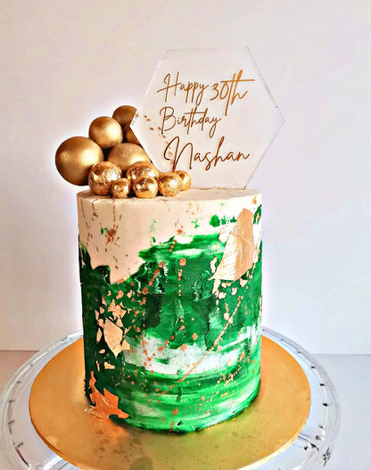 Green & Gold Splash Birthday Cake